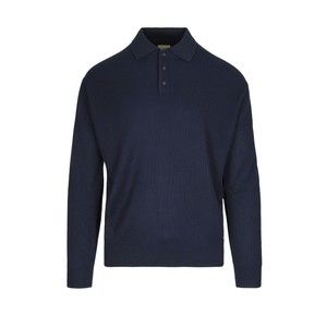 Emporio Armani Textured Knit Blue Polo With Classic Button Placket - NWT